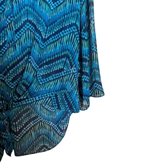 CHICOS Top Womens 1 Medium Blue Multicolor Chevron Metallic Art To Wear Blouse - Picture 5 of 9